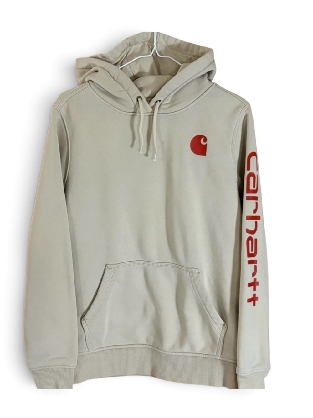 Carhartt Cream Relaxed Fit Logo Hoodie Sweatshirt